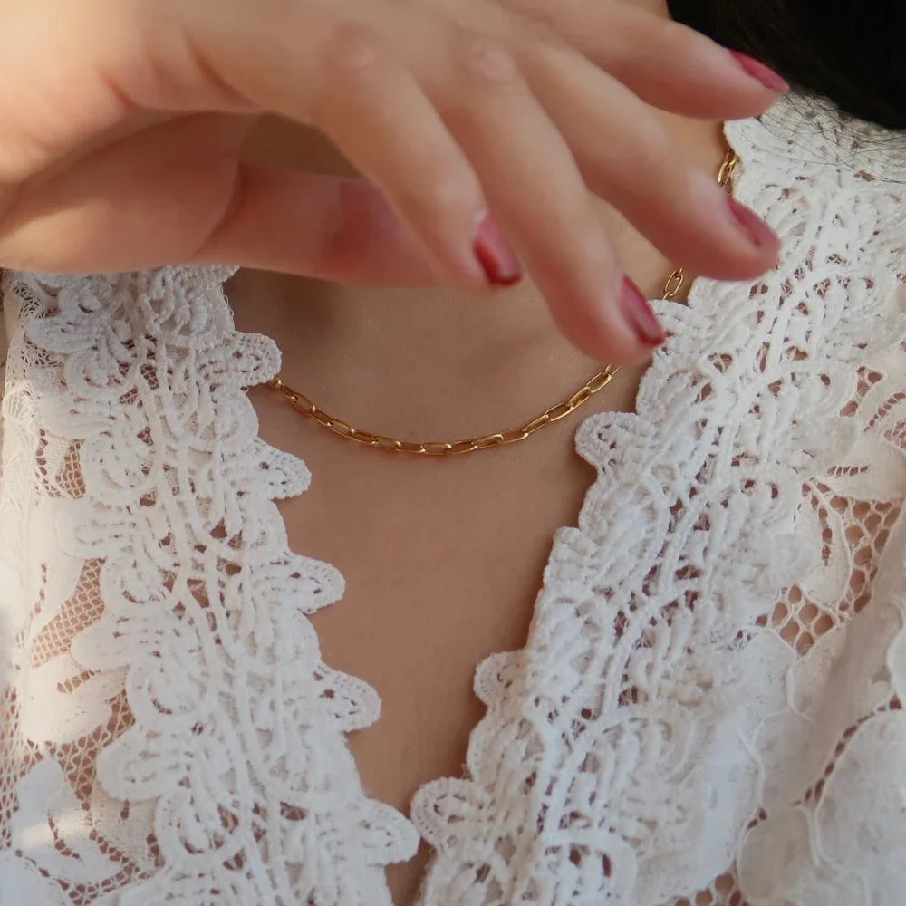NEW 18K Gold Plated O Link Chain Paper Clip Necklace